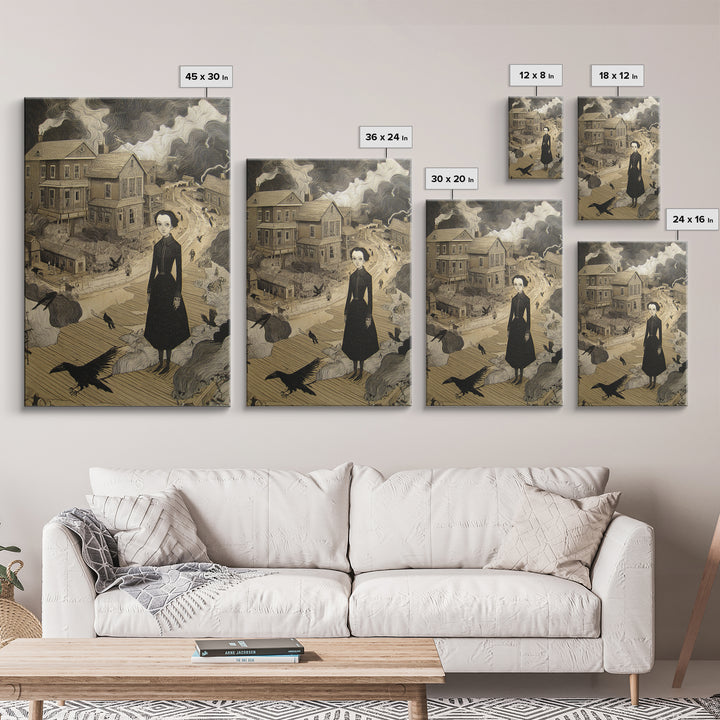The Ghost Town Main Street, Victorian Macabre Art, Vertical Wall Art, Dark Halloween Decor, Canvas Print, Halloween Wall Art