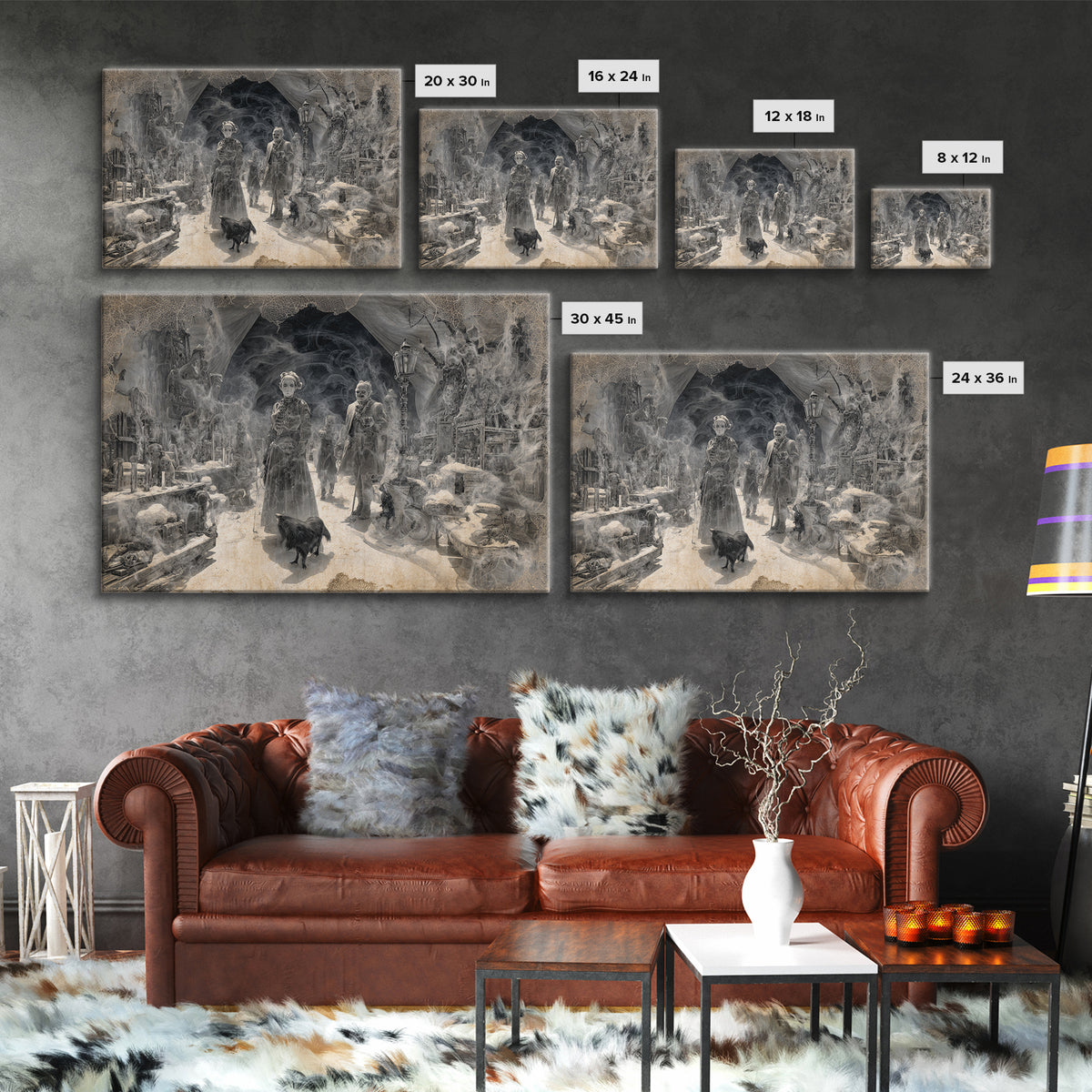 The Ghost Town Main Street, Biomechanical Horror Art, Landscape Wall Art, Gothic Horror Wall Art, Framed Canvas Print, Halloween Wall Art