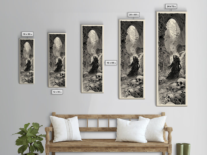 The Endless Catacombs, Gothic Engraving Art, Tall Narrow Wall Art, Dark Halloween Decor, Canvas Print, Halloween Wall Art