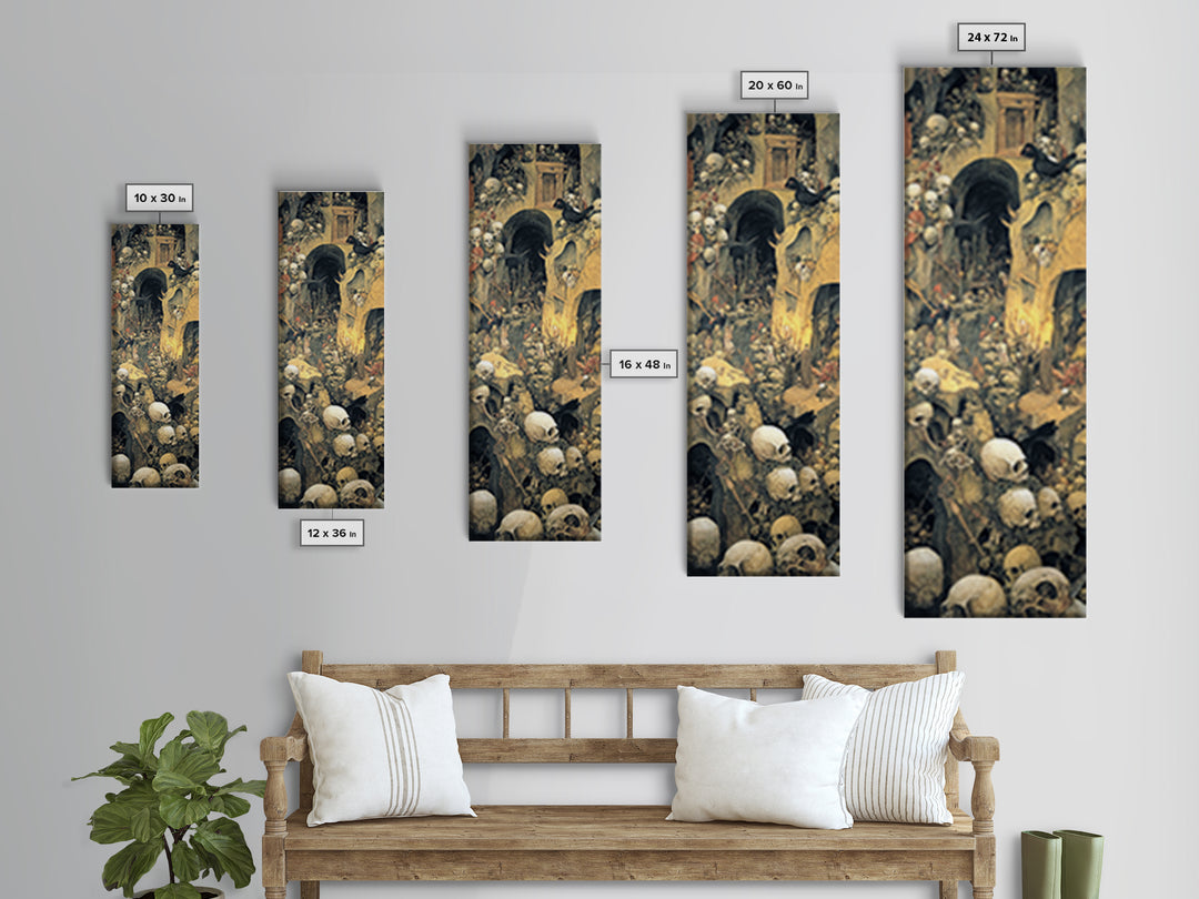 The Endless Catacombs, Medieval Grotesque Art, Tall Narrow Wall Art, Dark Halloween Decor, Canvas Print, Halloween Wall Art