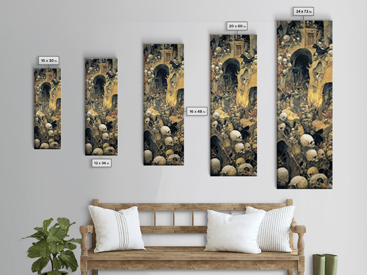 The Endless Catacombs, Medieval Grotesque Art, Tall Narrow Wall Art, Dark Halloween Decor, Canvas Print, Halloween Wall Art