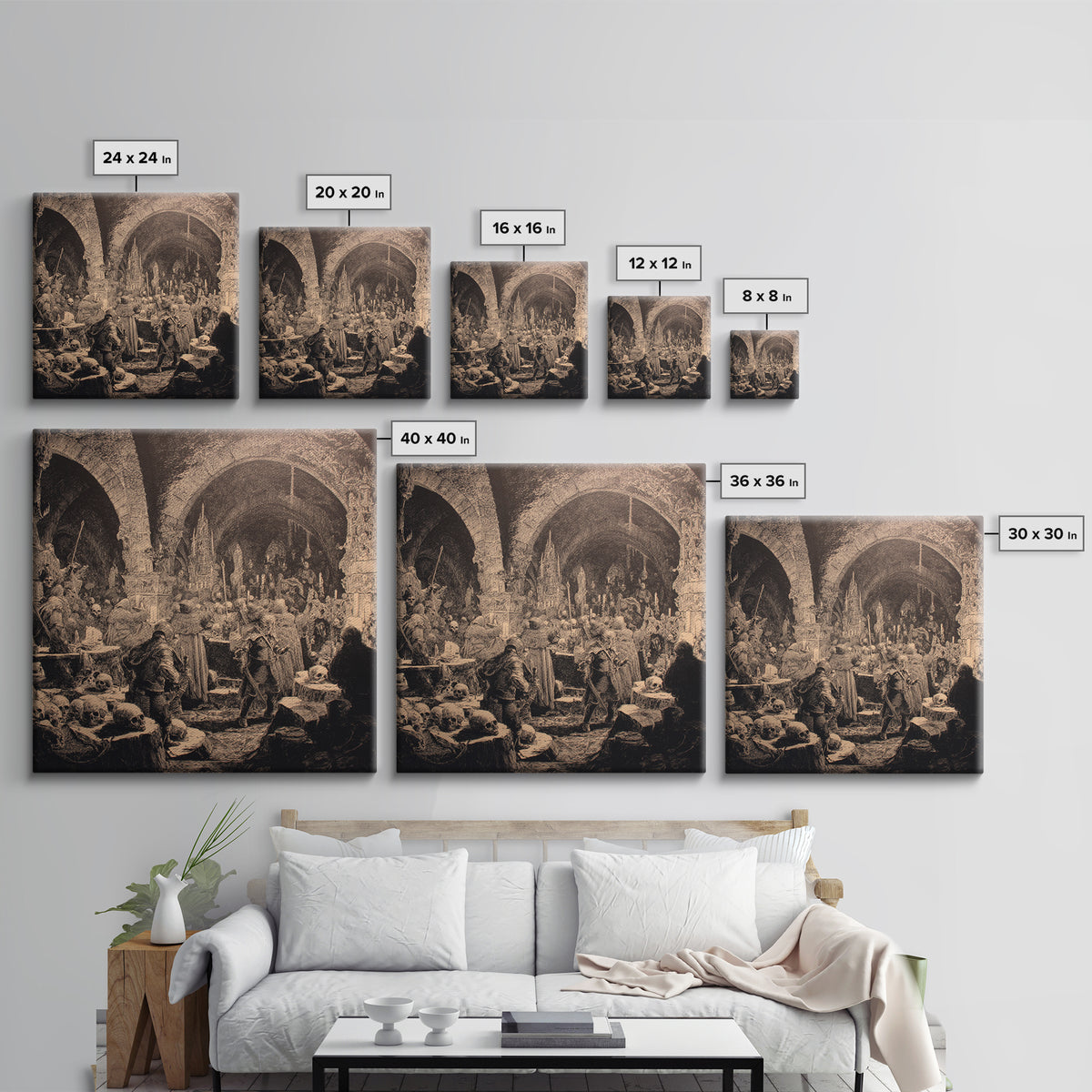 The Endless Catacombs, Renaissance Engraving Art, Square Wall Art, Dark Halloween Decor, Canvas Print, Halloween Wall Art