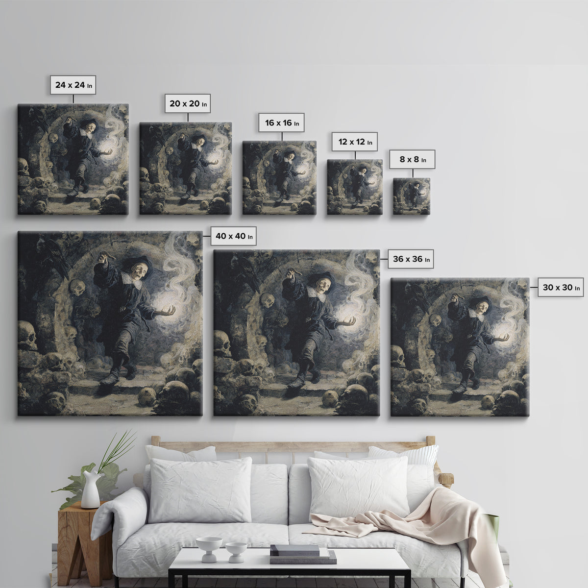 The Endless Catacombs, Danse Macabre Art, Square Wall Art, Macabre Wall Art, Framed Canvas Print, Halloween Wall Art