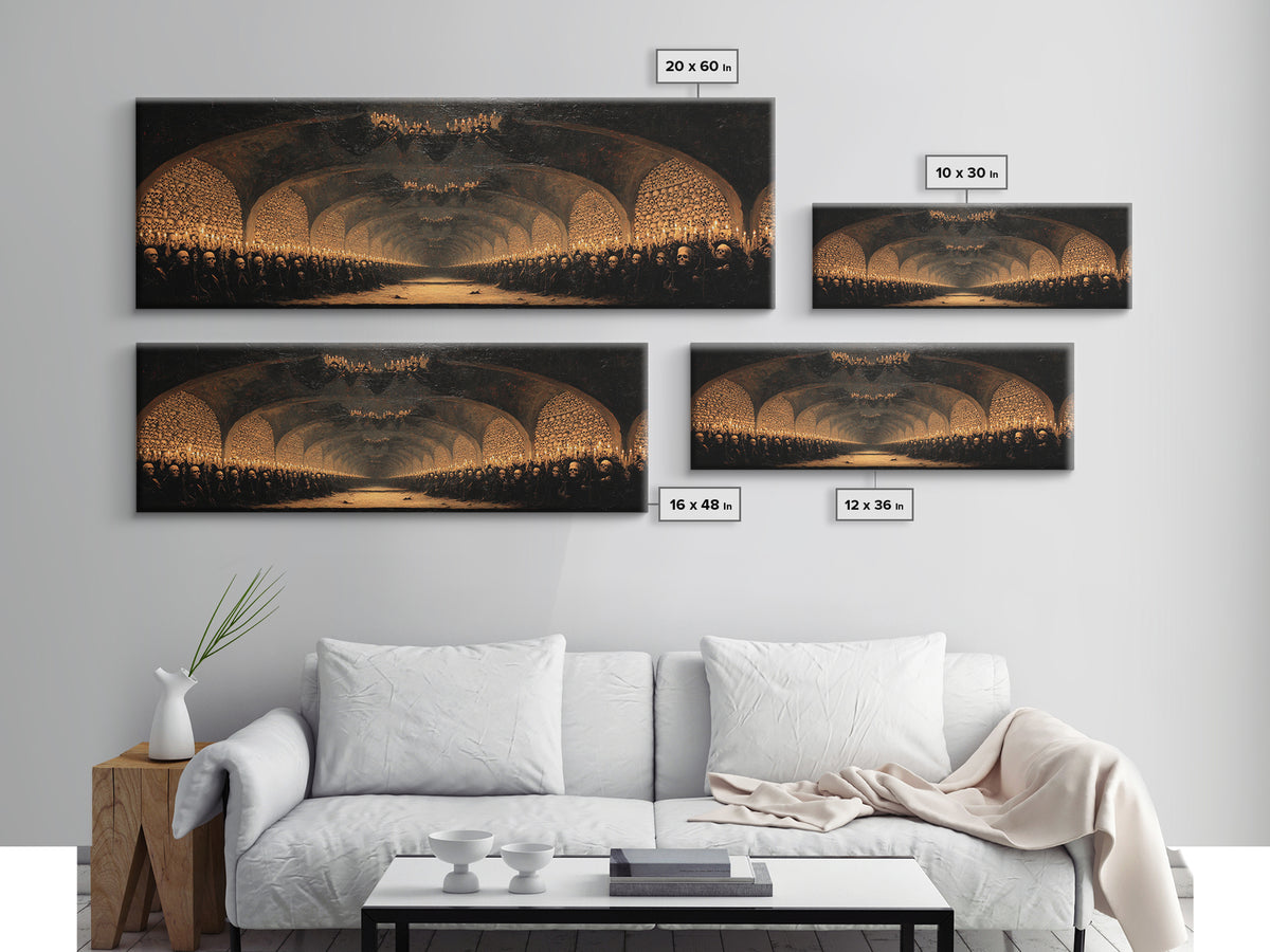The Endless Catacombs, Dark Romantic Horror Art, Extra Wide Wall Art, Gothic Horror Wall Art, Framed Canvas Print, Halloween Wall Art