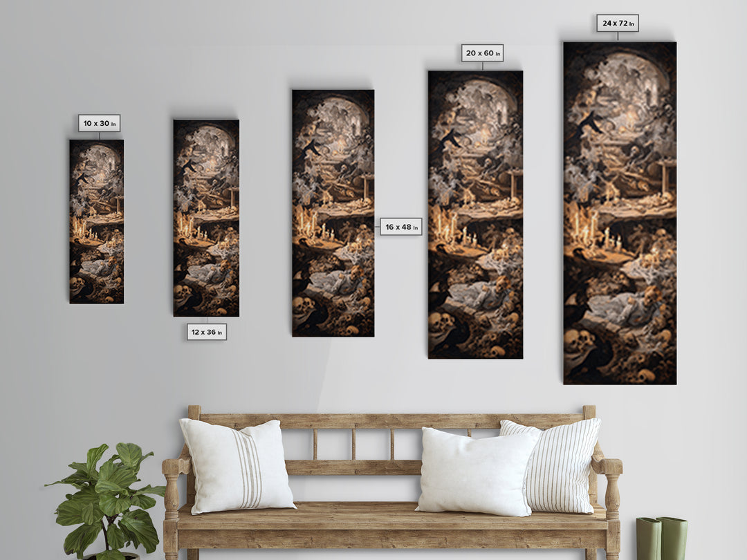 The Endless Catacombs, Gothic Nightmare Art, Tall Narrow Wall Art, Dark Halloween Decor, Framed Canvas Print, Halloween Wall Art
