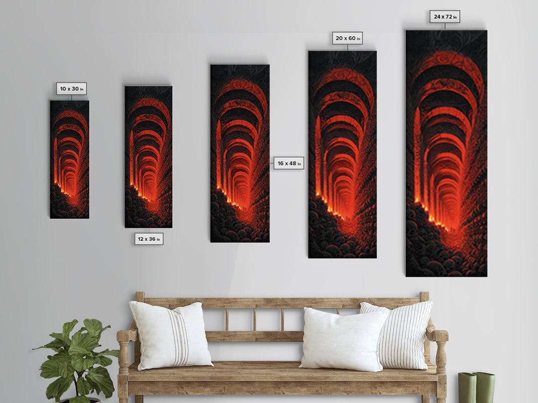 The Endless Catacombs, Visionary Gothic Art, Tall Narrow Wall Art, Dark Halloween Decor, Framed Canvas Print, Halloween Wall Art