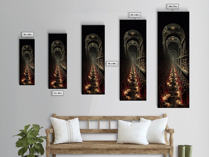 The Endless Catacombs, Architectural Etching Art, Tall Narrow Wall Art, Macabre Wall Art, Framed Canvas Print