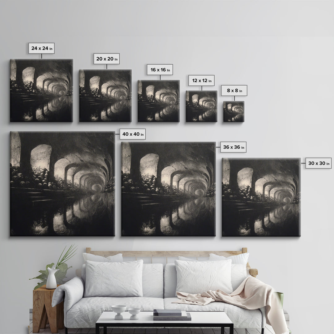 The Endless Catacombs, Symbolist Dream Art, Square Wall Art, Gothic Horror Wall Art, Framed Canvas Print, Halloween Wall Art