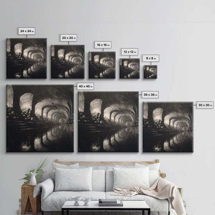 The Endless Catacombs, Symbolist Dream Art, Square Wall Art, Gothic Horror Wall Art, Framed Canvas Print, Halloween Wall Art