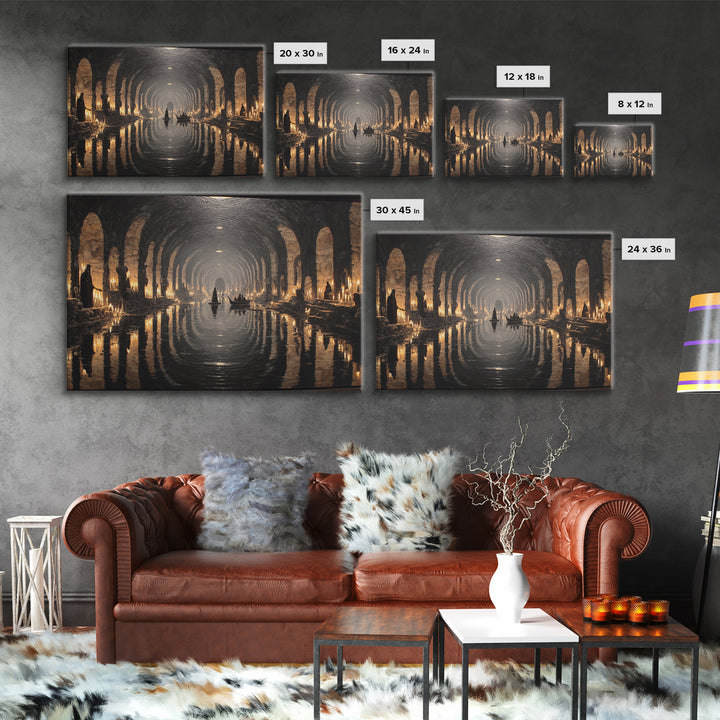 The Endless Catacombs, Symbolist Gothic Landscape, Landscape Wall Art, Macabre Wall Art, Canvas Print, Halloween Wall Art, Dark Fantasy Art