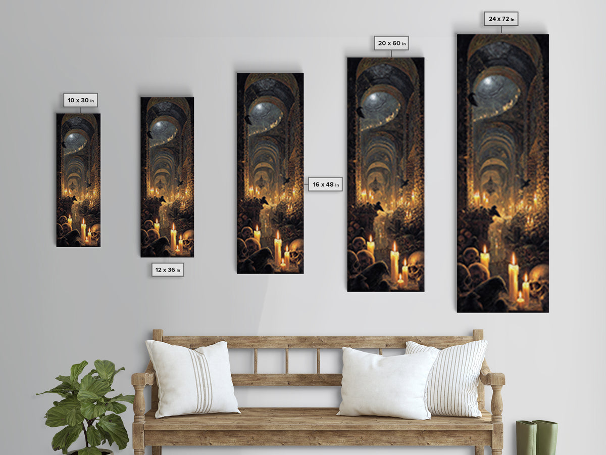 The Endless Catacombs, Ornate Symbolist Art, Tall Narrow Wall Art, Macabre Wall Art, Framed Canvas Print, Halloween Wall Art