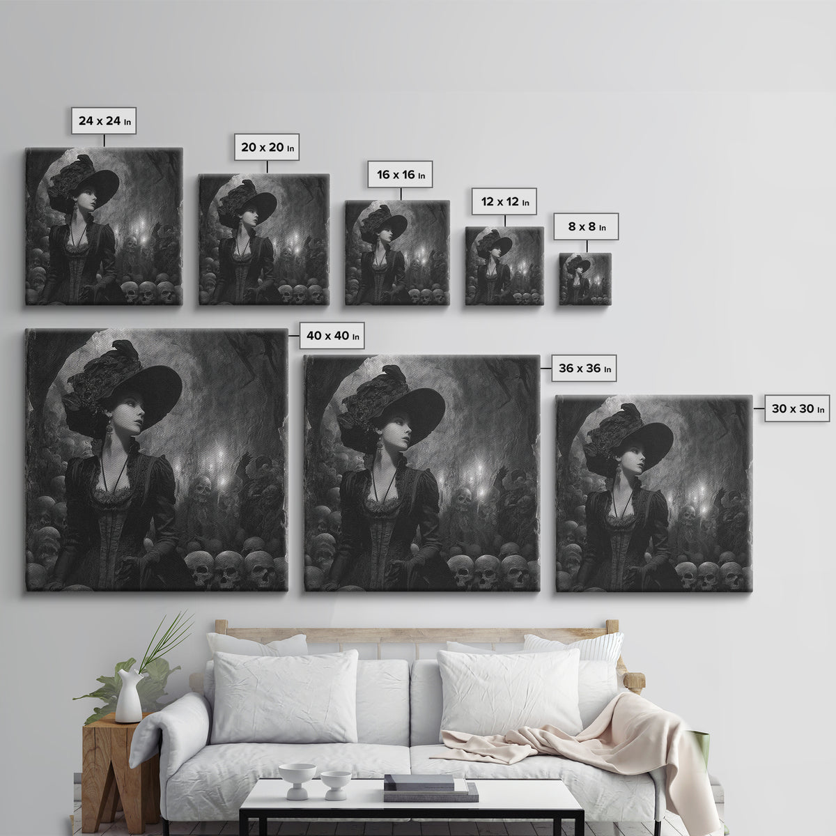 The Endless Catacombs, Decadent Gothic Art, Square Wall Art, Dark Halloween Decor, Framed Canvas Print, Halloween Wall Art