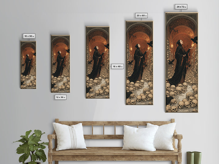 The Endless Catacombs, Symbolist Death Art, Tall Narrow Wall Art, Dark Fantasy Wall Art, Canvas Print, Halloween Wall Art