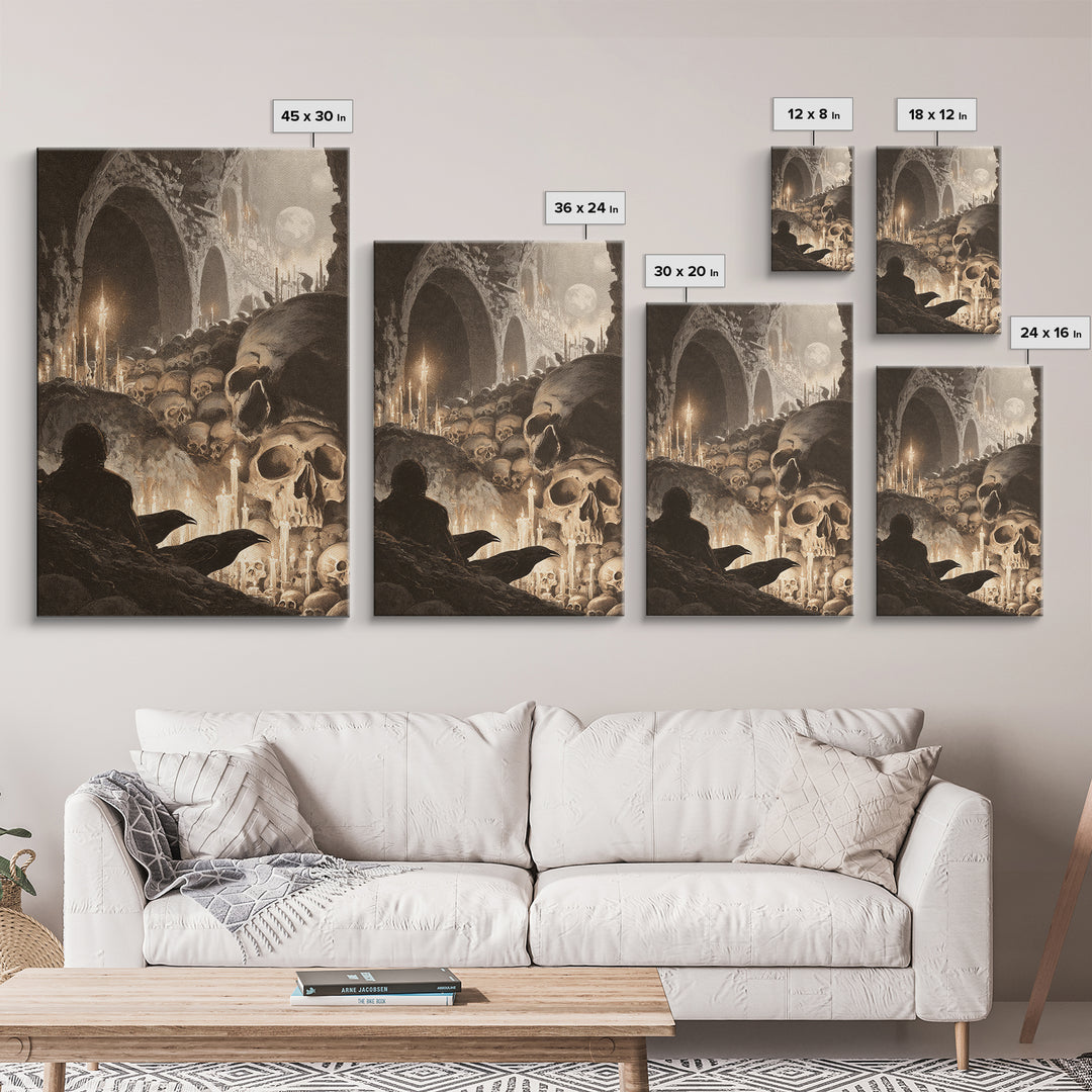 The Endless Catacombs, Symbolist Etching Art, Vertical Wall Art, Dark Halloween Decor, Canvas Print, Halloween Wall Art