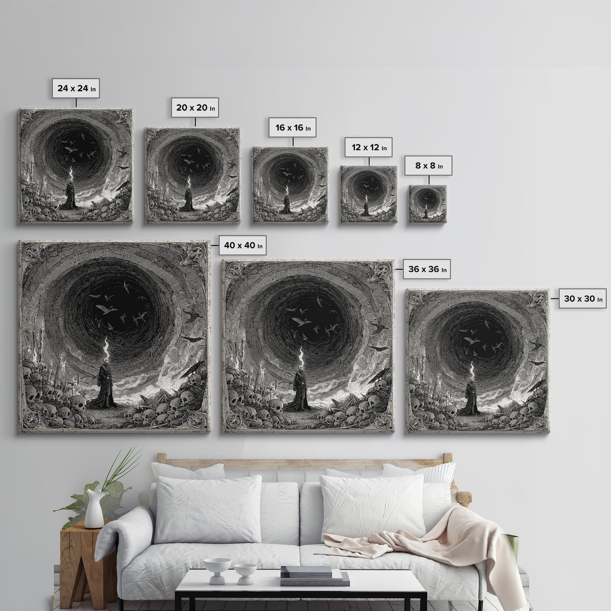 The Endless Catacombs, Expressionist Nightmare Art, Square Wall Art, Dark Fantasy Wall Art, Framed Canvas Print, Halloween Wall Art