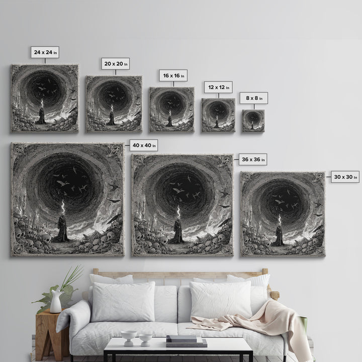 The Endless Catacombs, Expressionist Nightmare Art, Square Wall Art, Dark Fantasy Wall Art, Framed Canvas Print, Halloween Wall Art