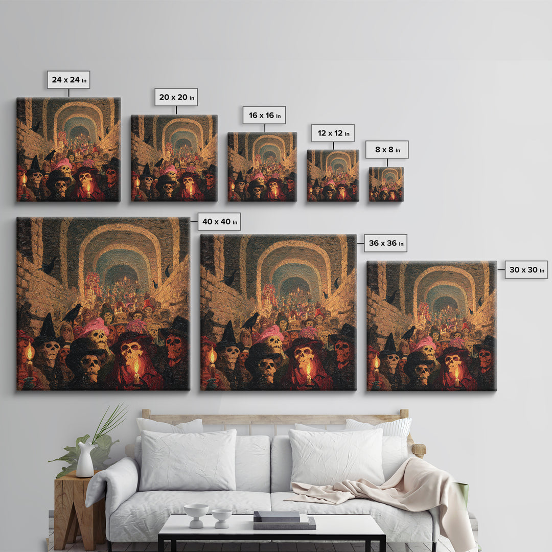 The Endless Catacombs, Grotesque Carnival Art, Square Wall Art, Macabre Wall Art, Framed Canvas Print, Halloween Wall Art