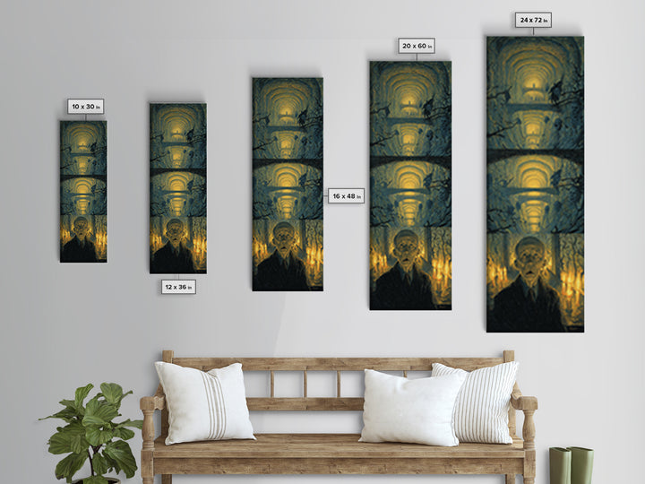 The Endless Catacombs, Expressionist Gothic Art, Tall Narrow Wall Art, Macabre Wall Art, Framed Canvas Print, Halloween Wall Art
