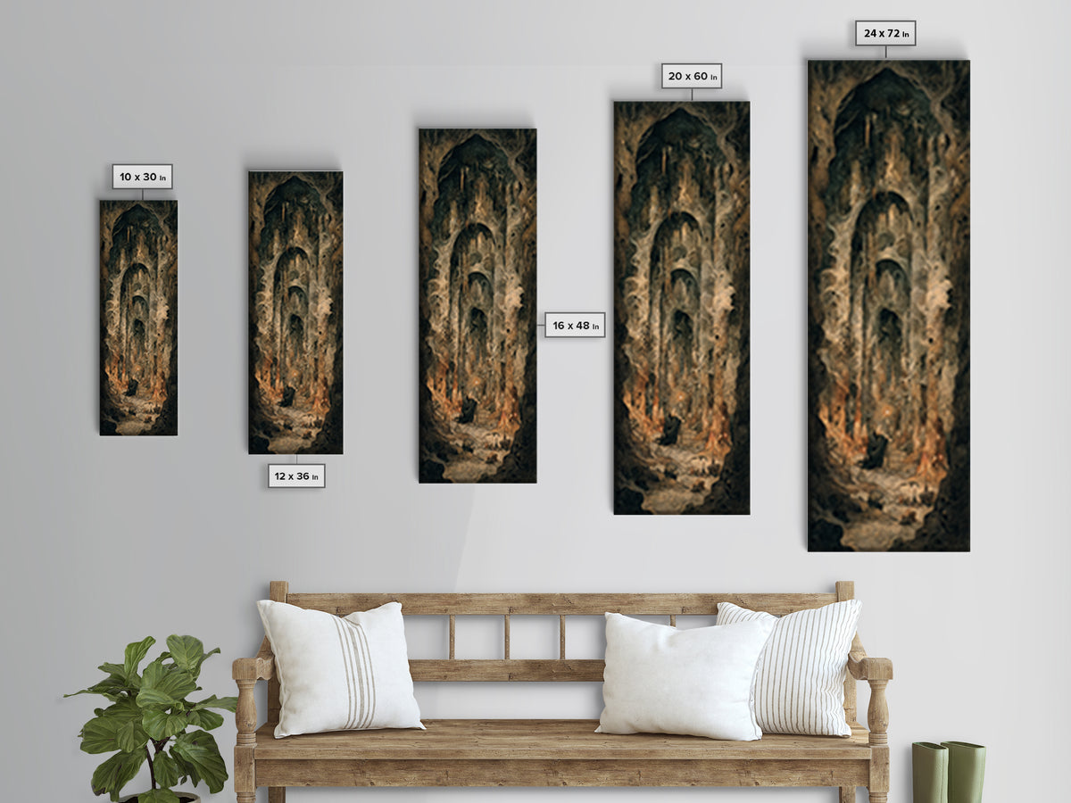 The Endless Catacombs, Gothic Storybook Art, Tall Narrow Wall Art, Dark Fantasy Wall Art, Canvas Print, Halloween Wall Art