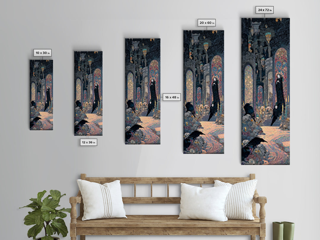 The Endless Catacombs, Stained Glass Gothic Art, Tall Narrow Wall Art, Dark Halloween Decor, Canvas Print, Halloween Wall Art