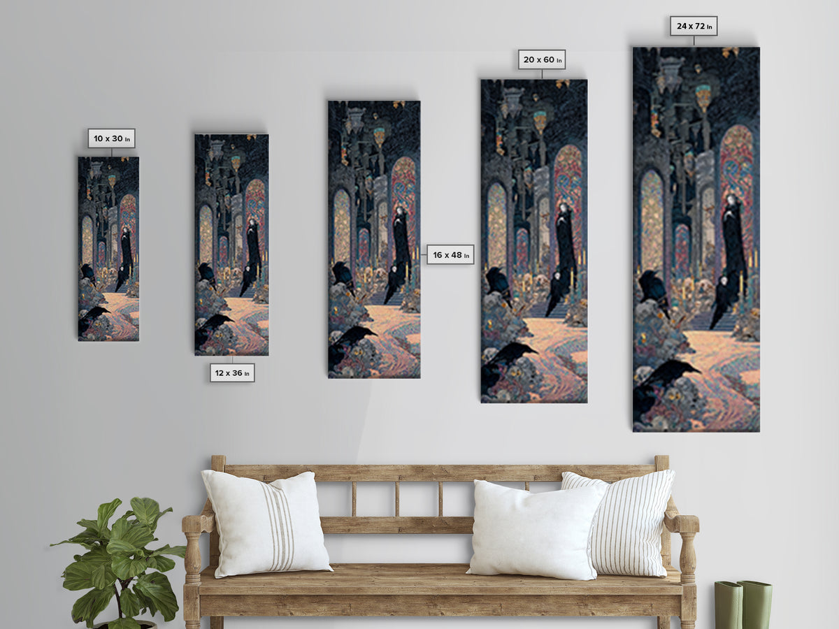 The Endless Catacombs, Stained Glass Gothic Art, Tall Narrow Wall Art, Dark Halloween Decor, Canvas Print, Halloween Wall Art