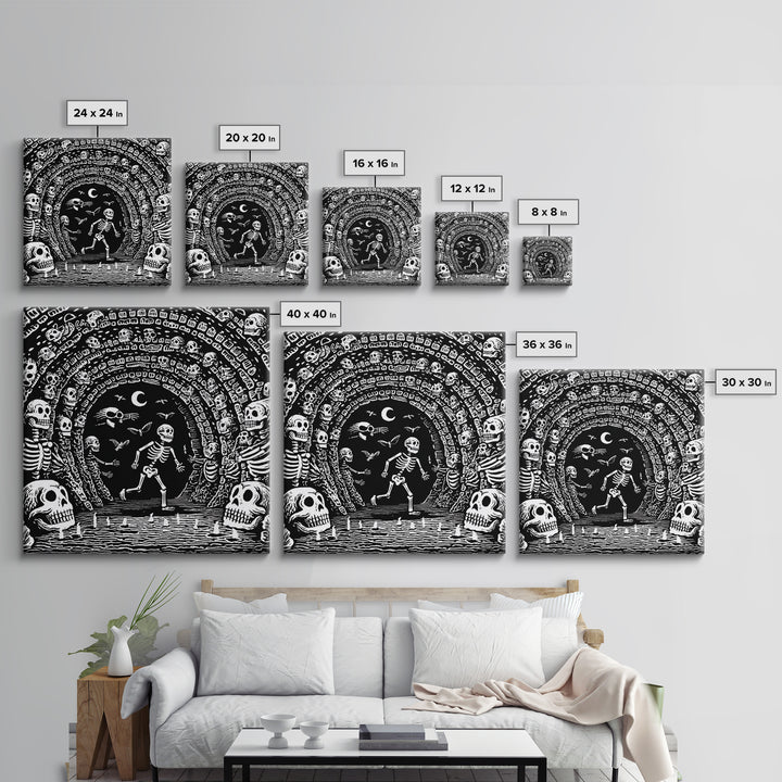 The Endless Catacombs, Macabre Folk Print Art, Square Wall Art, Macabre Wall Art, Framed Canvas Print, Halloween Wall Art