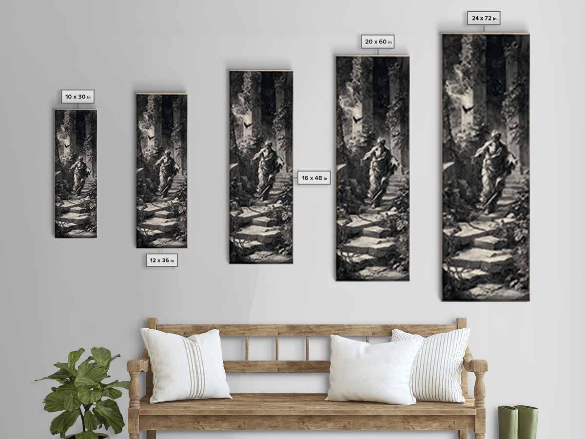 The Overgrown Chapel, Architectural Etching Art, Tall Narrow Wall Art, Dark Halloween Decor, Framed Canvas Print