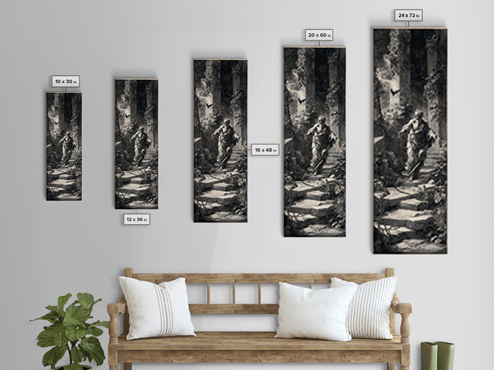 The Overgrown Chapel, Architectural Etching Art, Tall Narrow Wall Art, Dark Halloween Decor, Framed Canvas Print