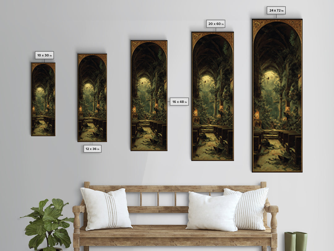 The Overgrown Chapel, Ornate Symbolist Art, Tall Narrow Wall Art, Dark Fantasy Wall Art, Canvas Print, Halloween Wall Art