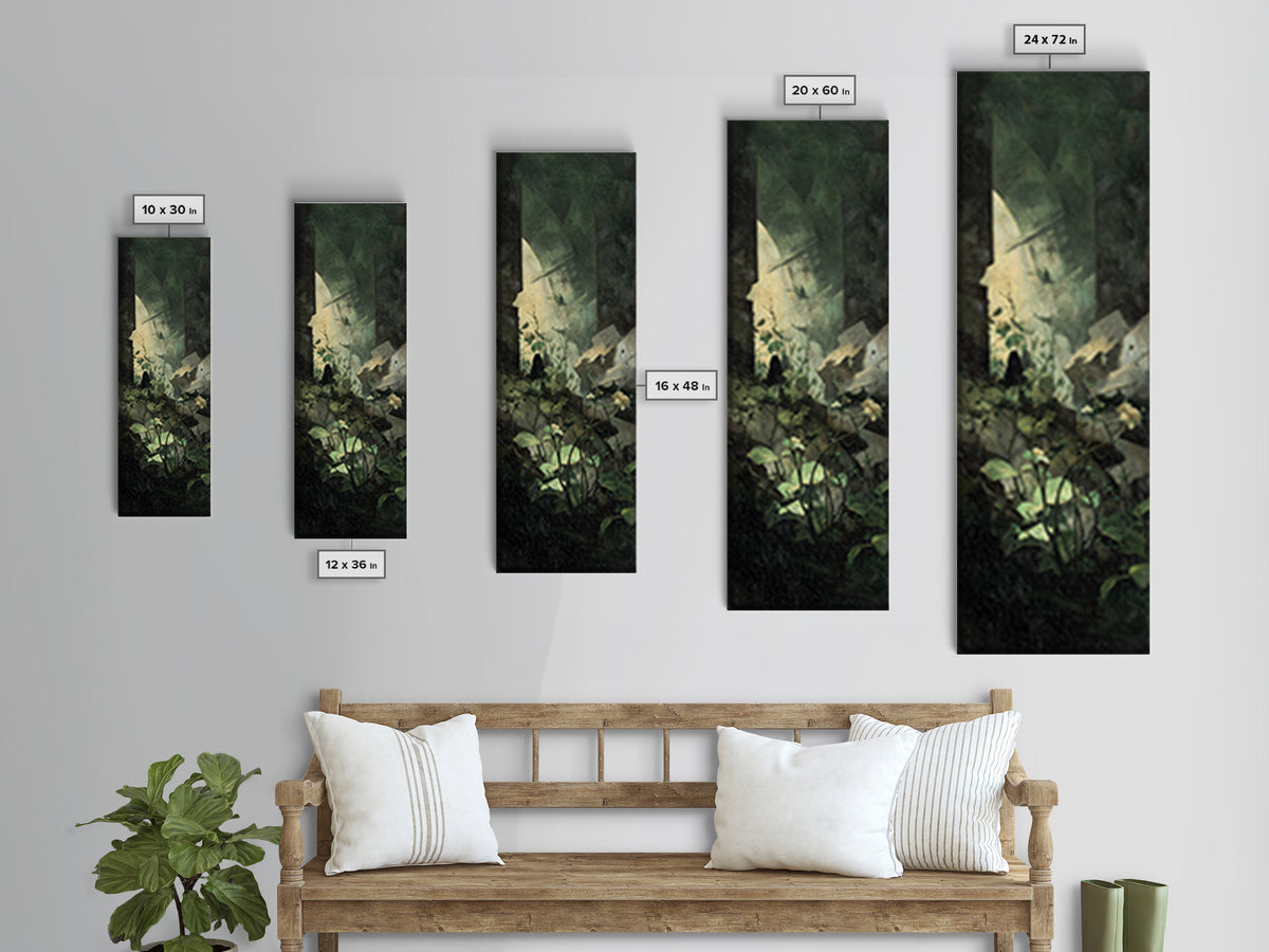 The Overgrown Chapel, Dark Symbolist Art, Tall Narrow Wall Art, Dark Halloween Decor, Canvas Print, Halloween Wall Art