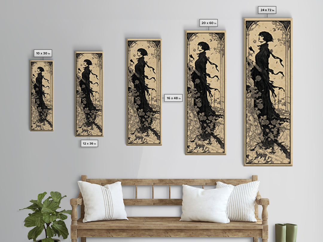 The Overgrown Chapel, Decadent Line Art, Tall Narrow Wall Art, Dark Fantasy Wall Art, Framed Canvas Print, Halloween Wall Art