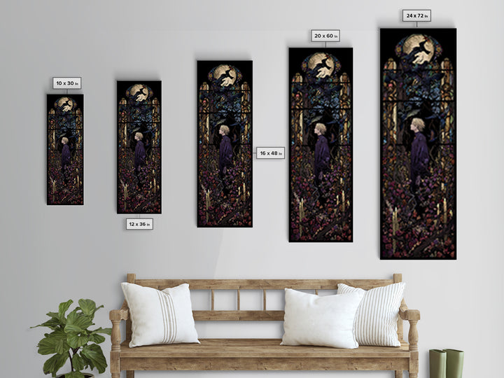 The Overgrown Chapel, Stained Glass Gothic Art, Tall Narrow Wall Art, Dark Fantasy Wall Art, Canvas Print, Halloween Wall Art
