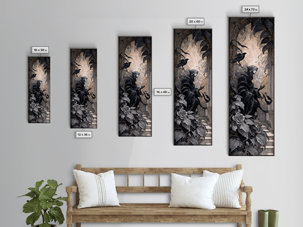 The Overgrown Chapel, Biomechanical Horror Art, Tall Narrow Wall Art, Macabre Wall Art, Canvas Print, Halloween Wall Art, Gothic Home Decor