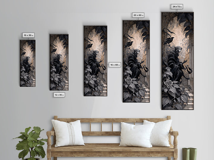 The Overgrown Chapel, Biomechanical Horror Art, Tall Narrow Wall Art, Macabre Wall Art, Canvas Print, Halloween Wall Art, Gothic Home Decor