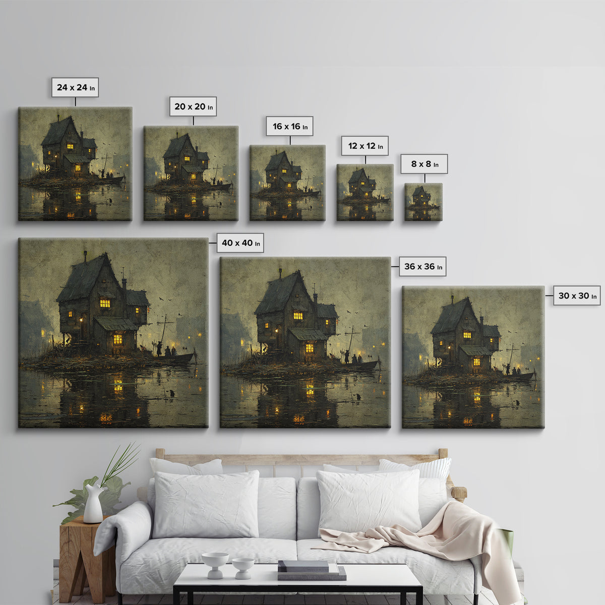 The Foggy Swamp Shack, Danse Macabre Art, Square Wall Art, Gothic Horror Wall Art, Framed Canvas Print