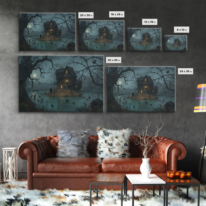 The Foggy Swamp Shack, Baroque Witchcraft Art, Landscape Wall Art, Gothic Horror Wall Art, Canvas Print, Halloween Wall Art