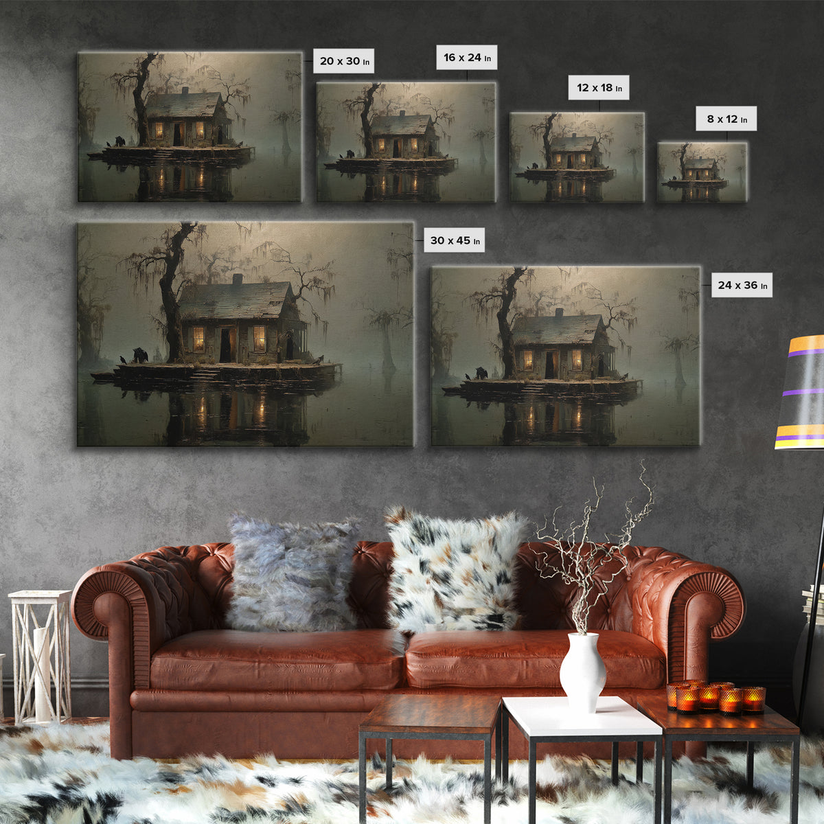 The Foggy Swamp Shack, Symbolist Gothic Landscape, Landscape Wall Art, Macabre Wall Art, Canvas Print, Halloween Wall Art