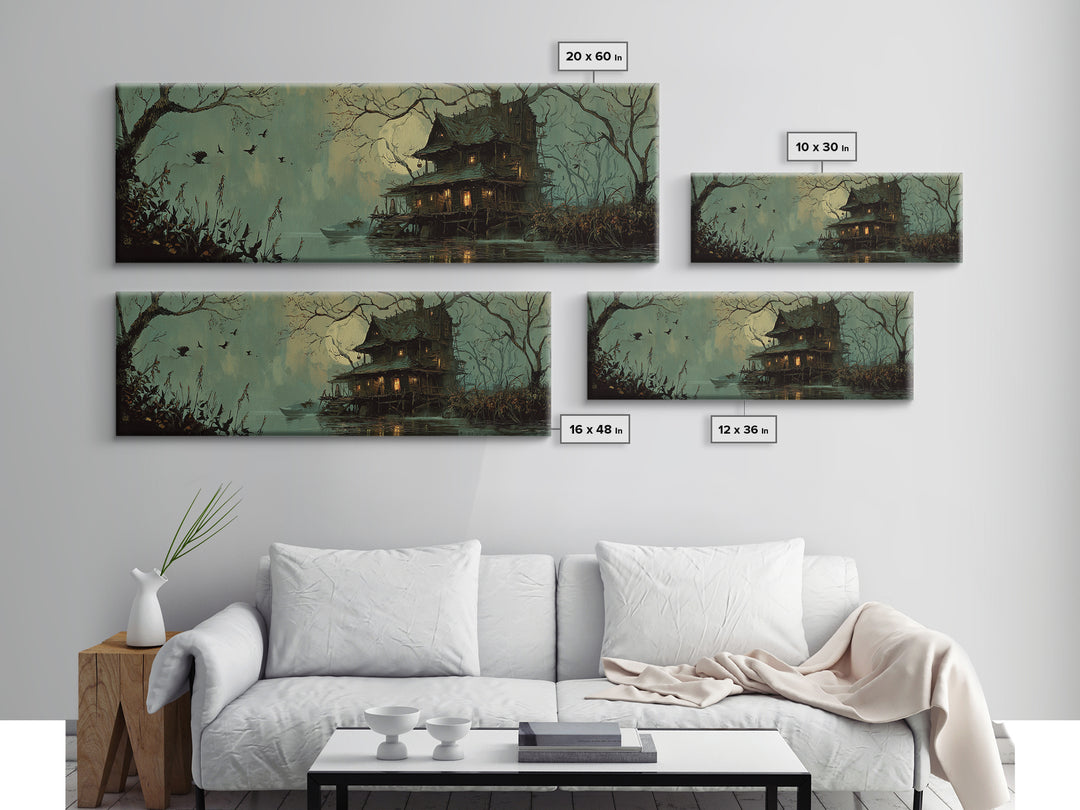 The Foggy Swamp Shack, Decadent Gothic Art, Extra Wide Wall Art, Macabre Wall Art, Framed Canvas Print, Halloween Wall Art