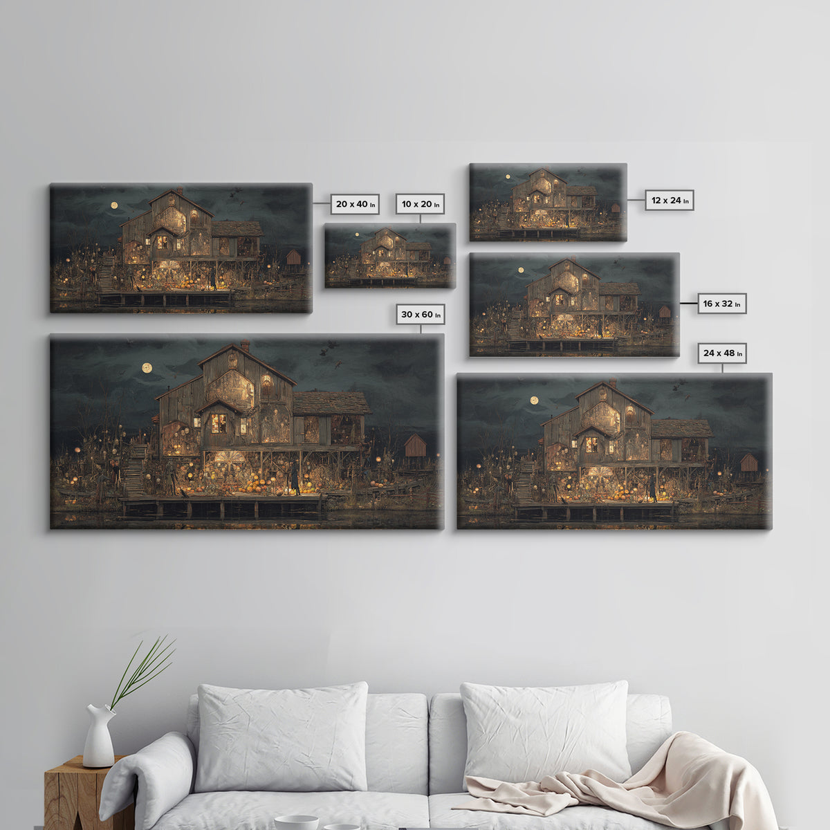 The Foggy Swamp Shack, Grotesque Carnival Art, Wide Panoramic Art, Gothic Horror Wall Art, Framed Canvas Print, Halloween Wall Art