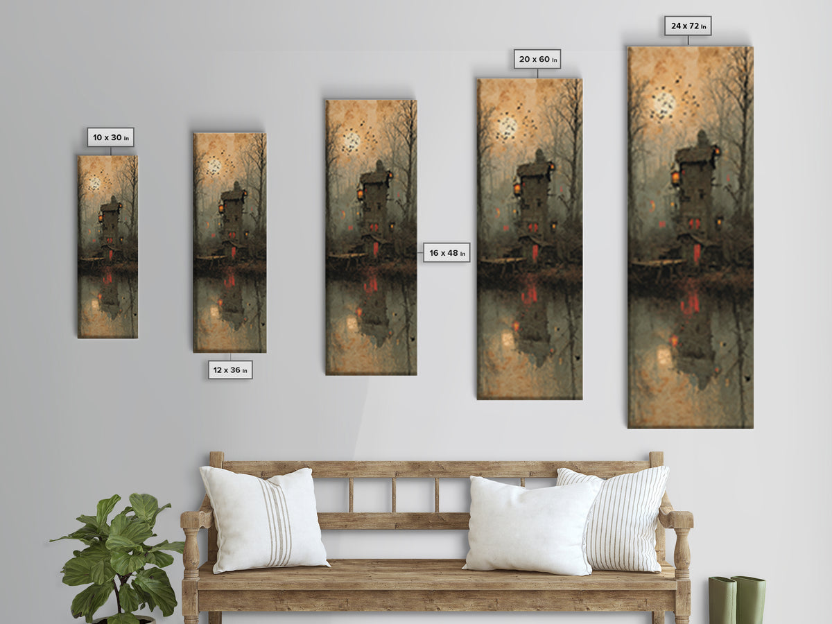 The Foggy Swamp Shack, Surreal Apocalyptic Art, Tall Narrow Wall Art, Gothic Horror Wall Art, Canvas Print, Halloween Wall Art