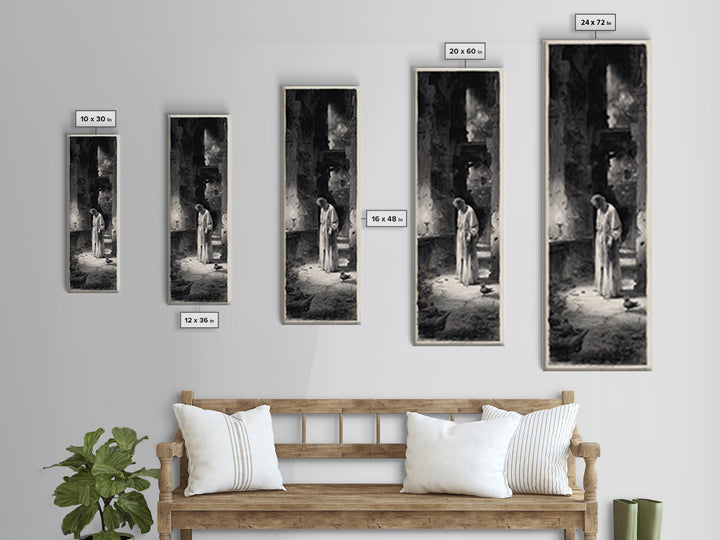 The Derelict Asylum, Gothic Engraving Art, Tall Narrow Wall Art, Dark Halloween Decor, Framed Canvas Print, Halloween Wall Art