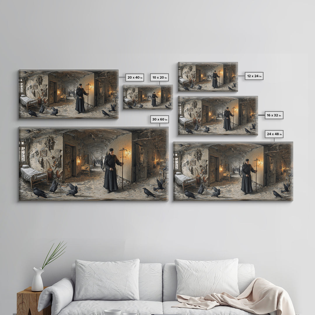 The Derelict Asylum, Northern Renaissance Horror, Wide Panoramic Art, Macabre Wall Art, Canvas Print, Halloween Wall Art