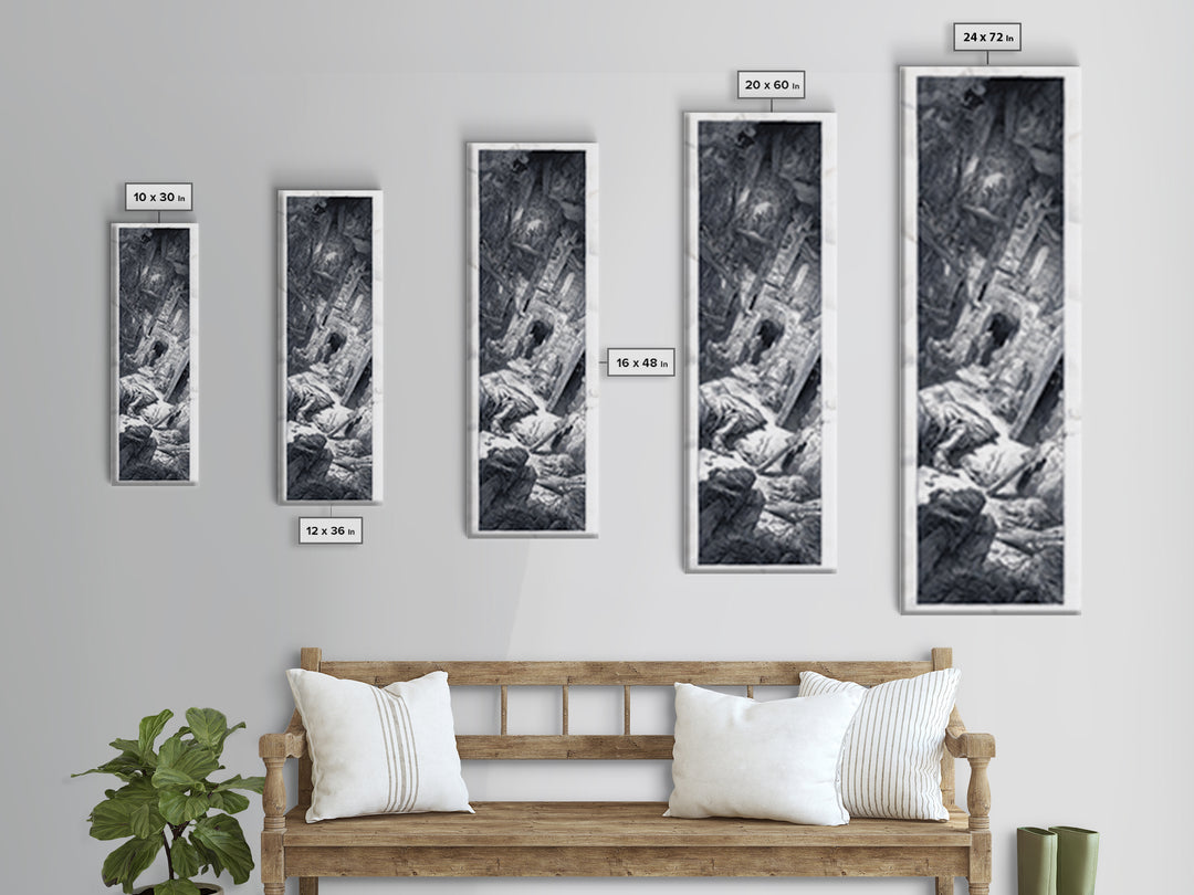 The Derelict Asylum, Renaissance Engraving Art, Tall Narrow Wall Art, Dark Halloween Decor, Framed Canvas Print, Halloween Wall Art