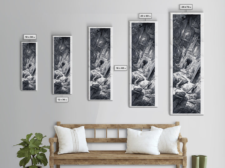 The Derelict Asylum, Renaissance Engraving Art, Tall Narrow Wall Art, Dark Halloween Decor, Framed Canvas Print, Halloween Wall Art