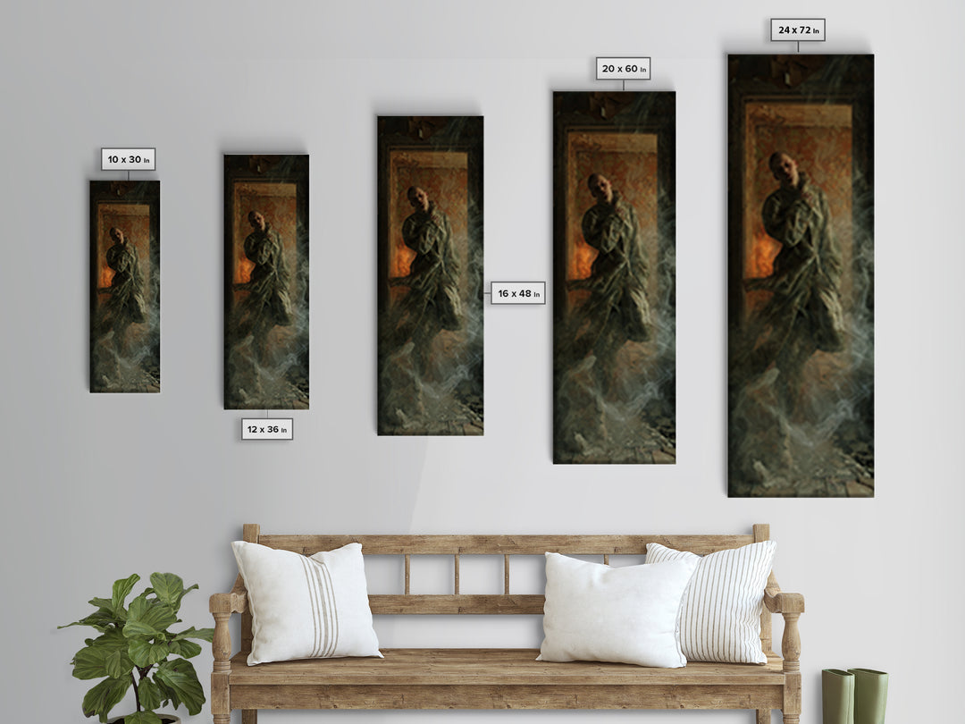 The Derelict Asylum, Visionary Gothic Art, Tall Narrow Wall Art, Dark Fantasy Wall Art, Framed Canvas Print, Halloween Wall Art