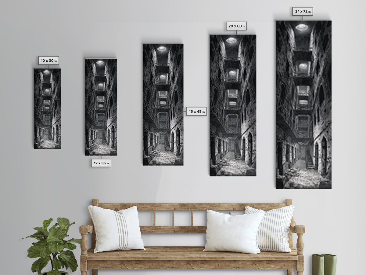 The Derelict Asylum, Architectural Etching Art, Tall Narrow Wall Art, Gothic Horror Wall Art, Canvas Print, Halloween Wall Art