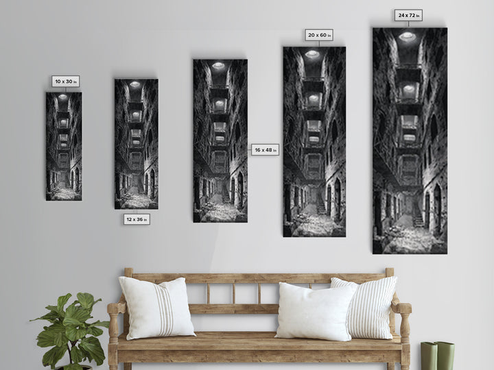 The Derelict Asylum, Architectural Etching Art, Tall Narrow Wall Art, Gothic Horror Wall Art, Canvas Print, Halloween Wall Art