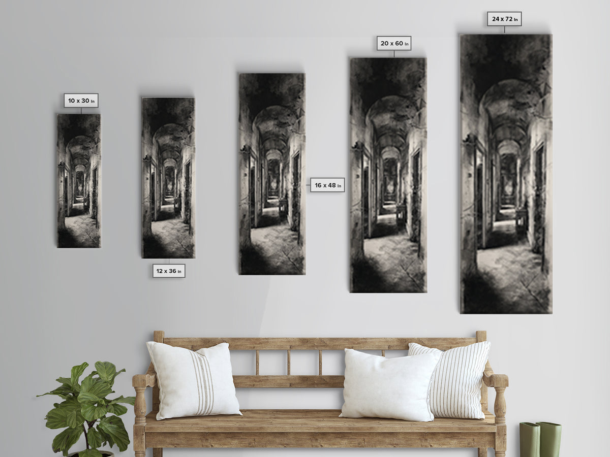 The Derelict Asylum, Symbolist Dream Art, Tall Narrow Wall Art, Gothic Horror Wall Art, Framed Canvas Print, Halloween Wall Art