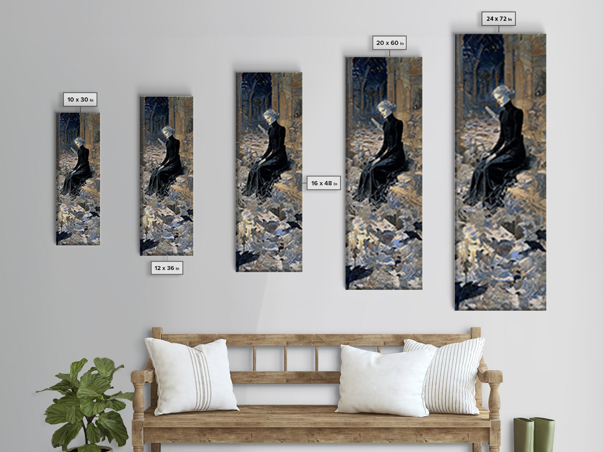 The Derelict Asylum, Symbolist Death Art, Tall Narrow Wall Art, Dark Fantasy Wall Art, Framed Canvas Print, Halloween Wall Art