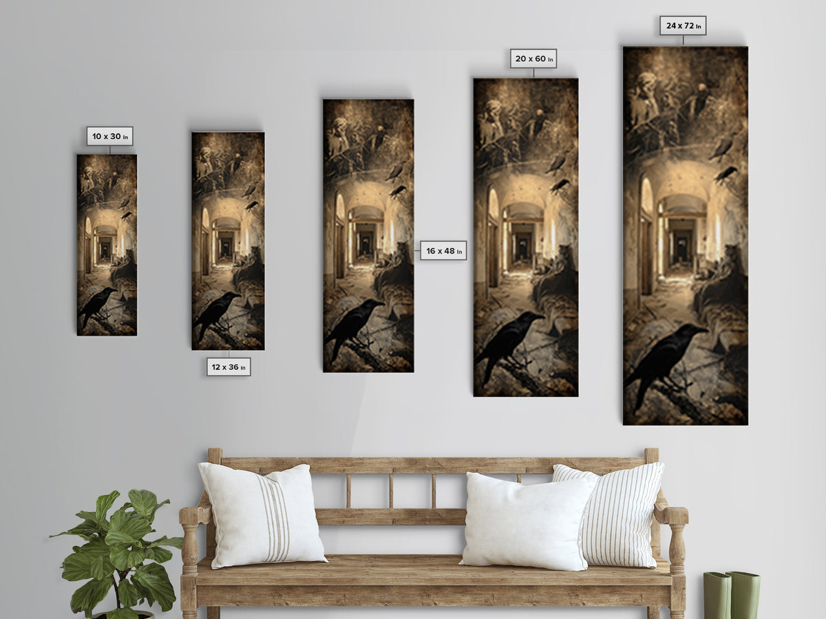 The Derelict Asylum, Symbolist Etching Art, Tall Narrow Wall Art, Dark Halloween Decor, Framed Canvas Print, Halloween Wall Art